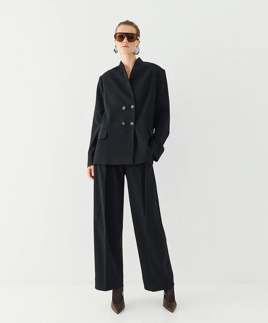 Blazer croisé ceinturé + Pantalon large anthracite — Anthracite